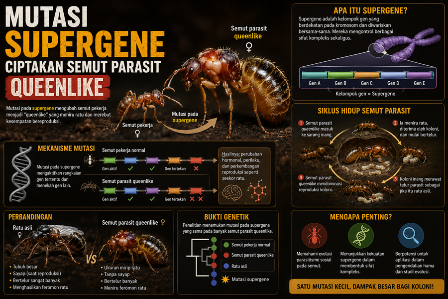 Mutasi Supergene Ciptakan Semut Parasit Queenlike